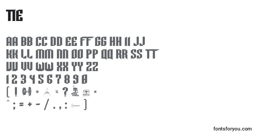 A fonte Tie – alfabeto, números, caracteres especiais
