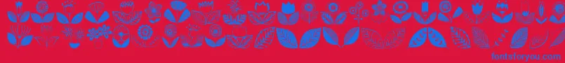 Doodledings2Retroflowers-Schriftart – Blaue Schriften auf rotem Hintergrund