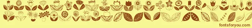 Więcej informacji o czcionce Doodledings2Retroflowers Czcionka Doodledings2Retroflowers – brązowe czcionki na żółtym tle