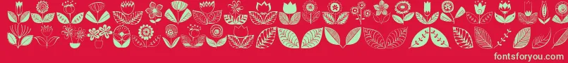 Doodledings2Retroflowers-Schriftart – Grüne Schriften auf rotem Hintergrund