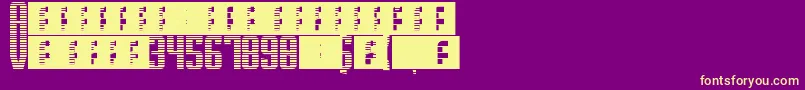 SupergunsHorizontal-Schriftart – Gelbe Schriften auf violettem Hintergrund