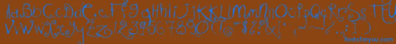 Kissmekissmekissme-Schriftart – Blaue Schriften auf braunem Hintergrund