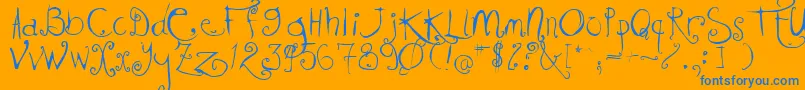 Kissmekissmekissme-Schriftart – Blaue Schriften auf orangefarbenem Hintergrund