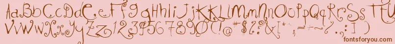 Saiba mais sobre a fonte Kissmekissmekissme Fonte Kissmekissmekissme – fontes marrons em um fundo rosa