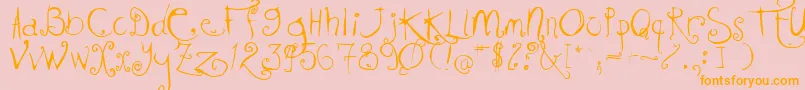 Saiba mais sobre a fonte Kissmekissmekissme Fonte Kissmekissmekissme – fontes laranjas em um fundo rosa