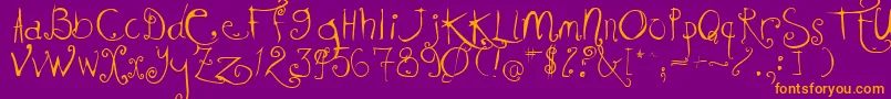 Saiba mais sobre a fonte Kissmekissmekissme Fonte Kissmekissmekissme – fontes laranjas em um fundo violeta