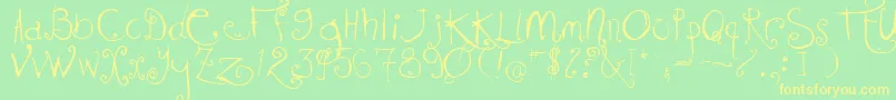 Kissmekissmekissme-Schriftart – Gelbe Schriften auf grünem Hintergrund