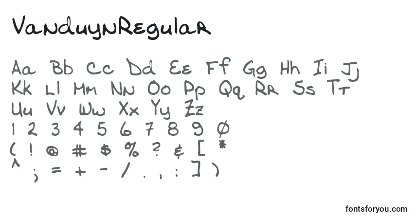 A fonte VanduynRegular – alfabeto, números, caracteres especiais