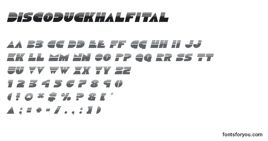 Schriftart Discoduckhalfital – Alphabet, Zahlen, spezielle Symbole
