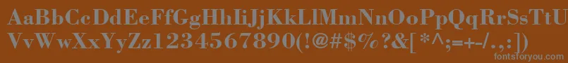 BodoniLtBold-fontti – harmaat kirjasimet ruskealla taustalla