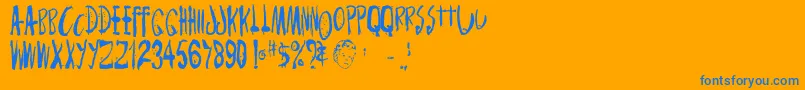 Monsterchild Font – Blue Fonts on Orange Background