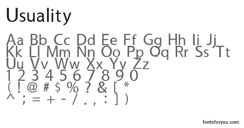 Czcionka Usuality – alfabet, cyfry, specjalne znaki