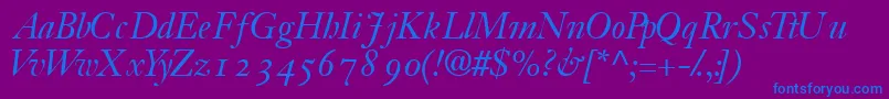 JansonossskItalic-fontti – siniset fontit violetilla taustalla