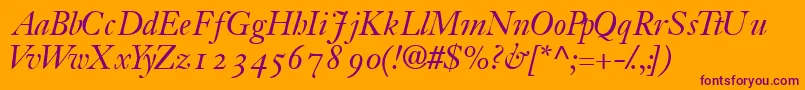 JansonossskItalic-Schriftart – Violette Schriften auf orangefarbenem Hintergrund