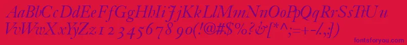 JansonossskItalic-fontti – violetit fontit punaisella taustalla