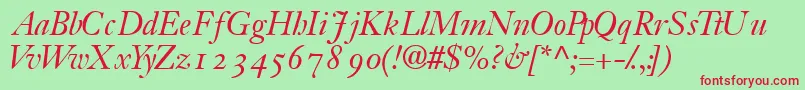フォントJansonossskItalic – 赤い文字の緑の背景