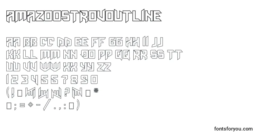 Czcionka Amazoostrovoutline – alfabet, cyfry, specjalne znaki