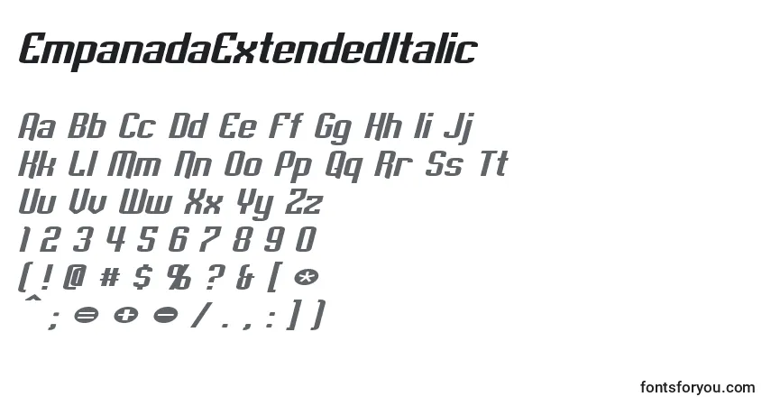 A fonte EmpanadaExtendedItalic – alfabeto, números, caracteres especiais