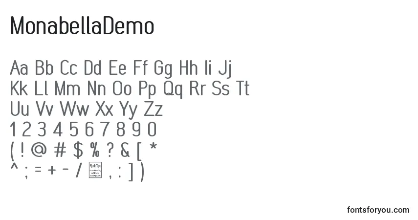 Шрифт MonabellaDemo – алфавит, цифры, специальные символы