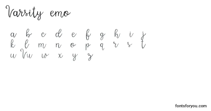 Czcionka VarsityDemo – alfabet, cyfry, specjalne znaki