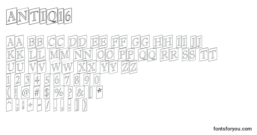Antiq16-fontti – aakkoset, numerot, erikoismerkit