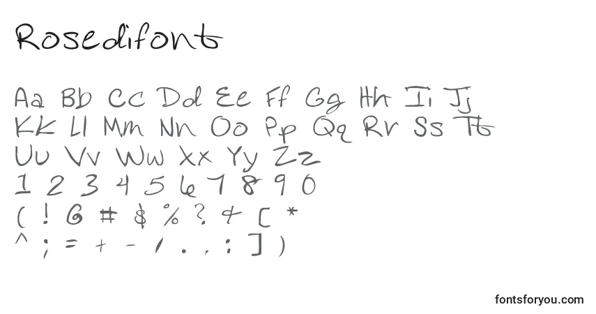 Schriftart Rosedifont – Alphabet, Zahlen, spezielle Symbole