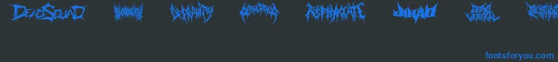 DeathmetalLogo-Schriftart – Blaue Schriften auf schwarzem Hintergrund