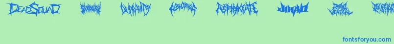 Fonte DeathmetalLogo – fontes azuis em um fundo verde