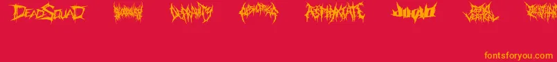 DeathmetalLogo-fontti – oranssit fontit punaisella taustalla