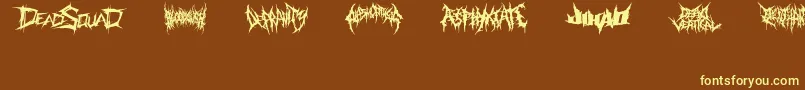 DeathmetalLogo-fontti – keltaiset fontit ruskealla taustalla