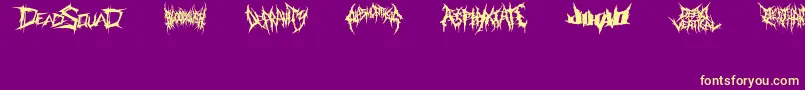 DeathmetalLogo-Schriftart – Gelbe Schriften auf violettem Hintergrund