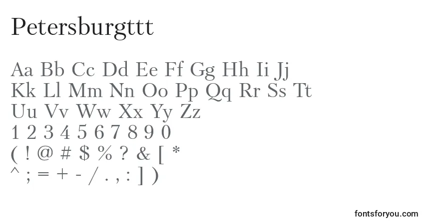 Petersburgttt-fontti – aakkoset, numerot, erikoismerkit