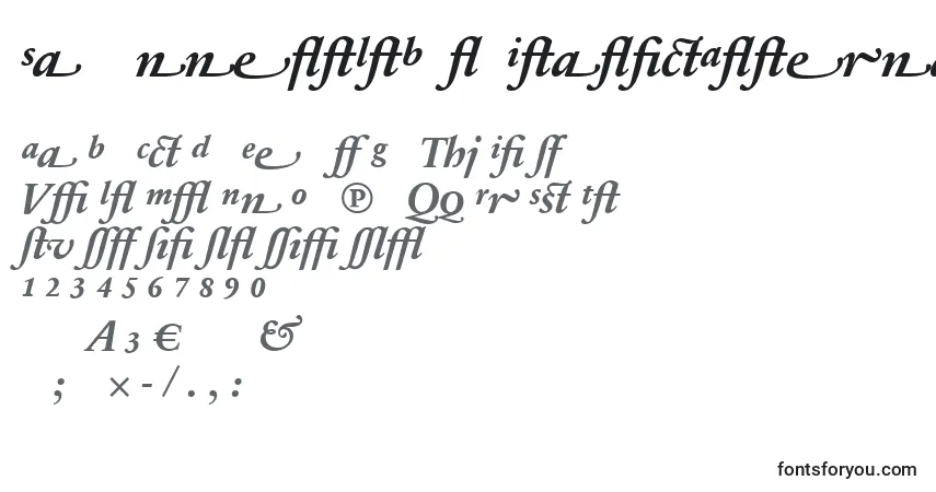 Czcionka SabonnextLtBoldItalicAlternate – alfabet, cyfry, specjalne znaki