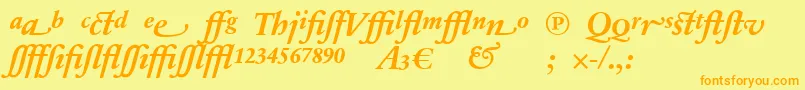 SabonnextLtBoldItalicAlternate-Schriftart – Orangefarbene Schriften auf gelbem Hintergrund