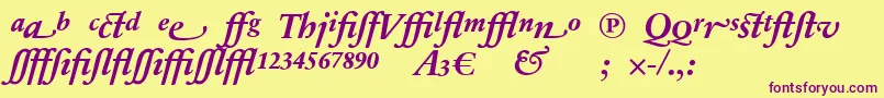 Fonte SabonnextLtBoldItalicAlternate – fontes roxas em um fundo amarelo
