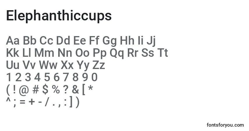 Elephanthiccups Font – alphabet, numbers, special characters