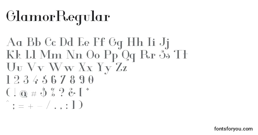 Schriftart GlamorRegular – Alphabet, Zahlen, spezielle Symbole