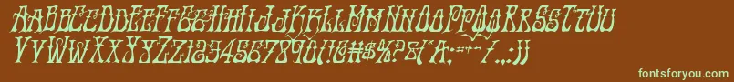 フォントInstantzenital – 緑色の文字が茶色の背景にあります。