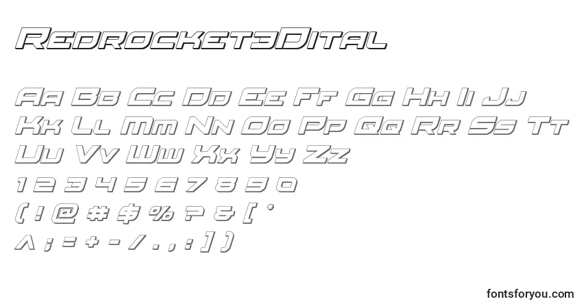 A fonte Redrocket3Dital – alfabeto, números, caracteres especiais