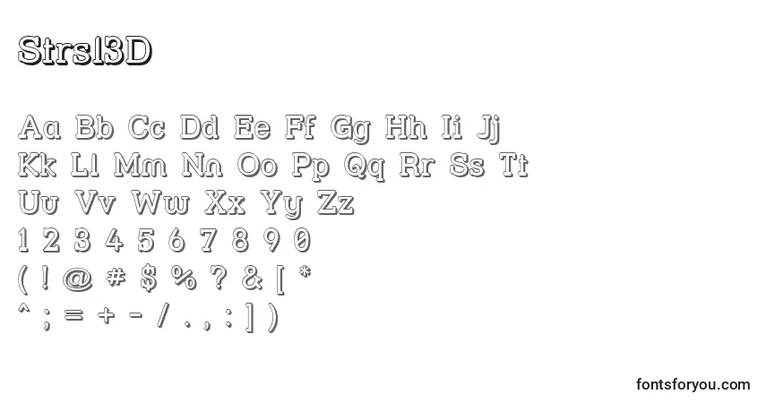 Czcionka Strsl3D – alfabet, cyfry, specjalne znaki