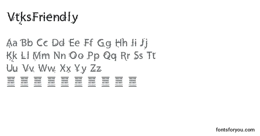 Czcionka VtksFriendly – alfabet, cyfry, specjalne znaki