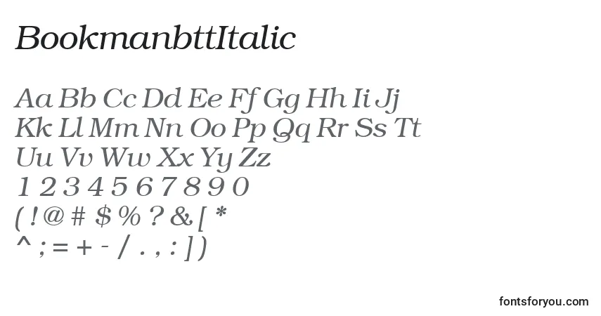 Czcionka BookmanbttItalic – alfabet, cyfry, specjalne znaki