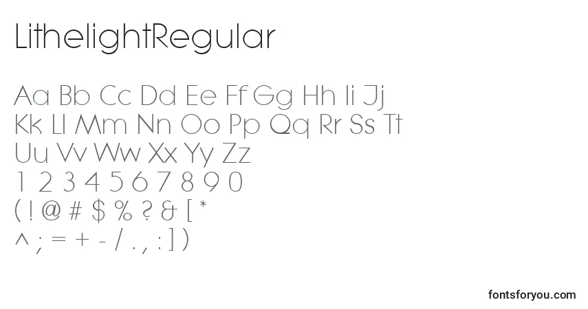 Schriftart LithelightRegular – Alphabet, Zahlen, spezielle Symbole