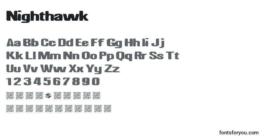Czcionka Nighthawk – alfabet, cyfry, specjalne znaki
