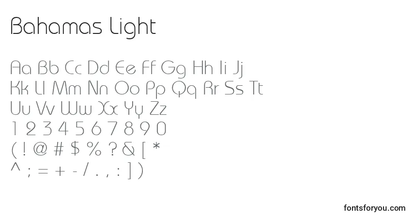 A fonte Bahamas Light – alfabeto, números, caracteres especiais