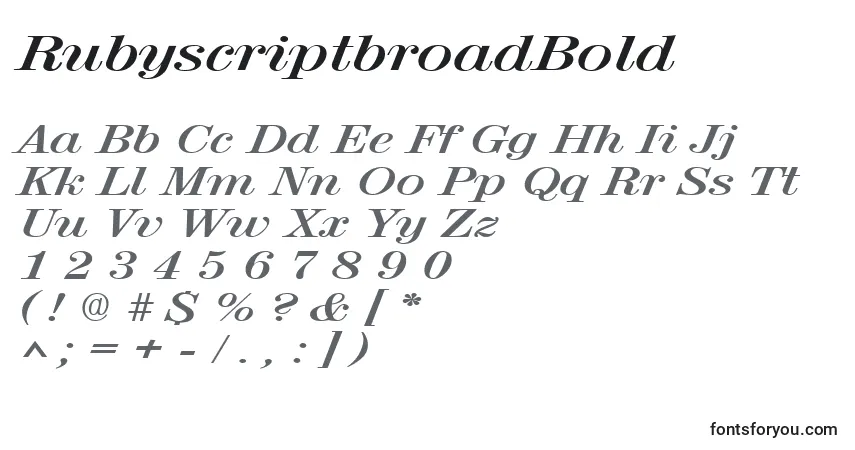 Czcionka RubyscriptbroadBold – alfabet, cyfry, specjalne znaki