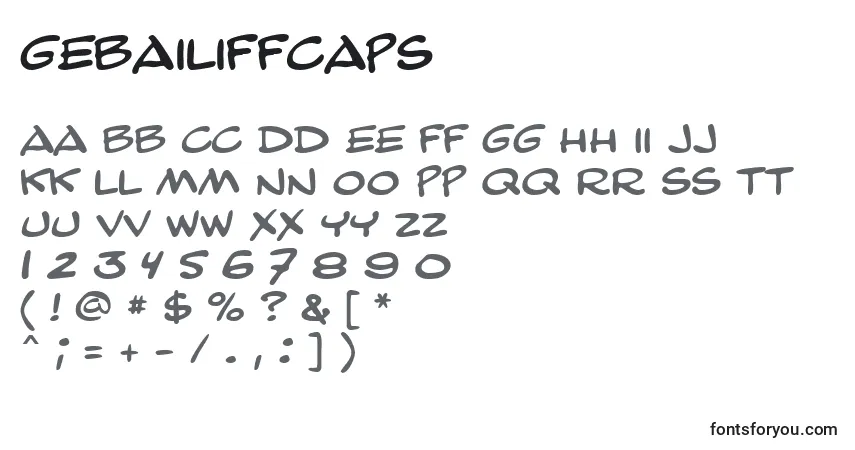 A fonte GeBailiffCaps – alfabeto, números, caracteres especiais
