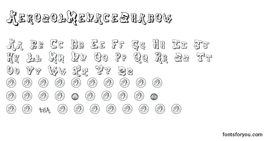 AerosolMenaceShadow-fontti – aakkoset, numerot, erikoismerkit