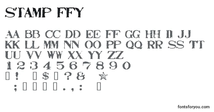 Czcionka Stamp ffy – alfabet, cyfry, specjalne znaki