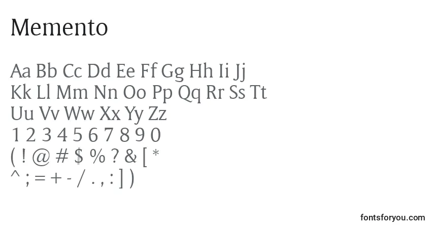 Fuente Memento - alfabeto, números, caracteres especiales